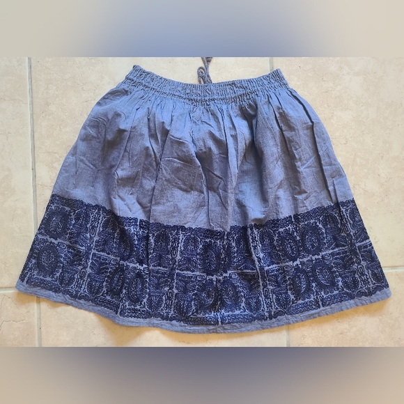 J. Crew Blue Chambray Boho A-Line Skirt Embroidered, Medium - Picture 5 of 5